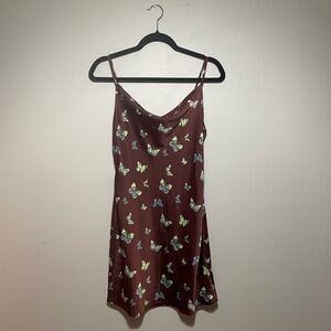 Butterfly Print Satin Cowl Mini Dress